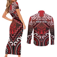 Personalised New Zealand Aotearoa Couples Matching Short Sleeve Bodycon Dress and Long Sleeve Button Shirt Te Reo Maori Ake Ake Ake - Polynesian Pride