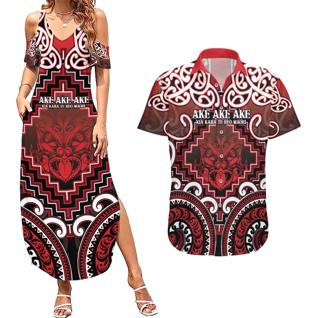 Personalised New Zealand Aotearoa Couples Matching Summer Maxi Dress and Hawaiian Shirt Te Reo Maori Ake Ake Ake - Polynesian Pride