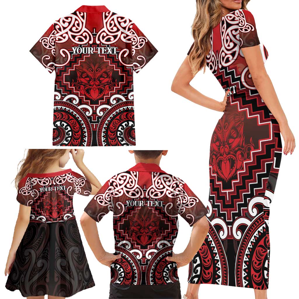Personalised New Zealand Aotearoa Family Matching Short Sleeve Bodycon Dress and Hawaiian Shirt Te Reo Maori Ake Ake Ake - Polynesian Pride