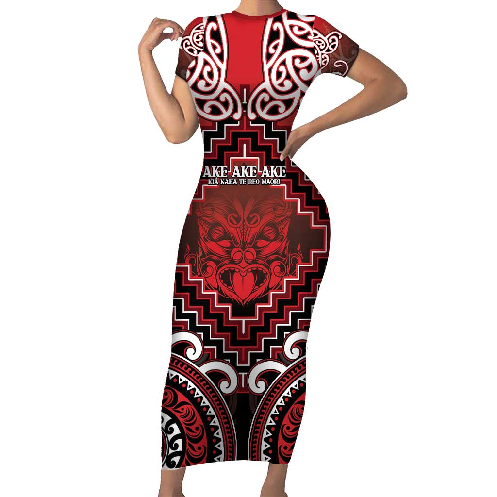 Personalised New Zealand Aotearoa Short Sleeve Bodycon Dress Te Reo Maori Ake Ake Ake - Polynesian Pride