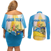 Personalised Tuvalu Independence Day Couples Matching Off Shoulder Short Dress and Long Sleeve Button Shirt Tuvalu Mo Te Atua - Polynesian Pride