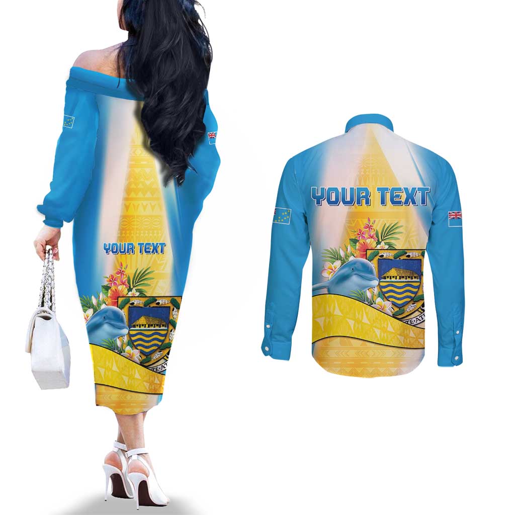 Personalised Tuvalu Independence Day Couples Matching Off The Shoulder Long Sleeve Dress and Long Sleeve Button Shirt Tuvalu Mo Te Atua - Polynesian Pride