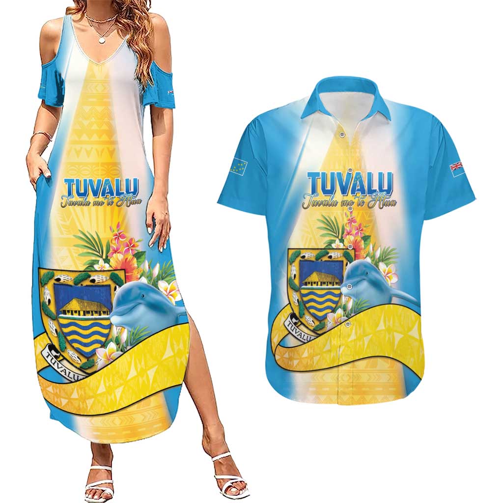 Personalised Tuvalu Independence Day Couples Matching Summer Maxi Dress and Hawaiian Shirt Tuvalu Mo Te Atua - Polynesian Pride