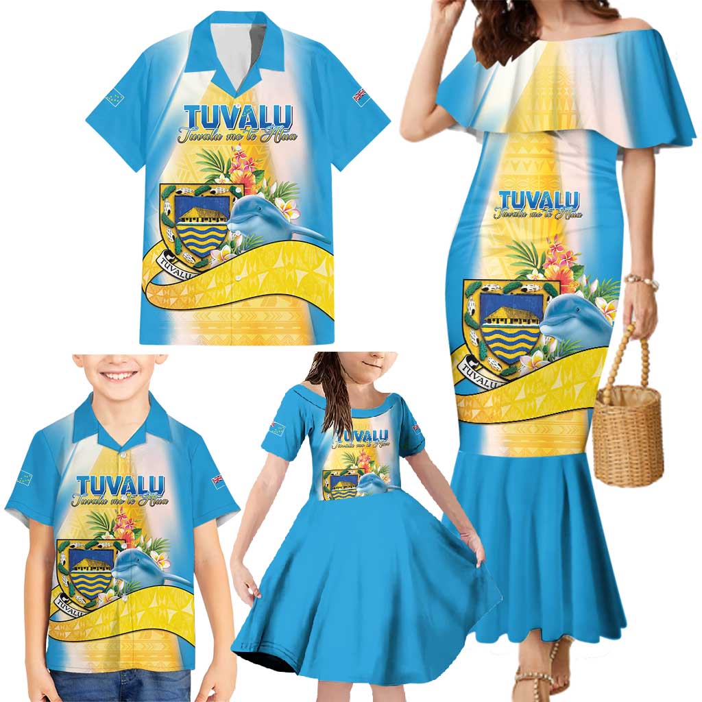 Personalised Tuvalu Independence Day Family Matching Mermaid Dress and Hawaiian Shirt Tuvalu Mo Te Atua - Polynesian Pride