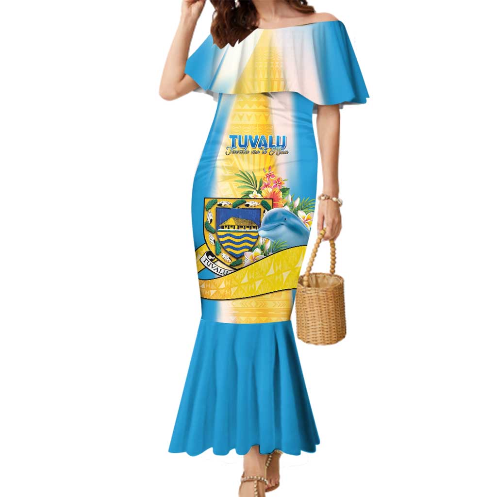 Personalised Tuvalu Independence Day Family Matching Mermaid Dress and Hawaiian Shirt Tuvalu Mo Te Atua - Polynesian Pride