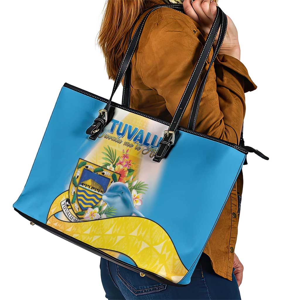 Tuvalu Independence Day Leather Tote Bag Tuvalu Mo Te Atua - Polynesian Pride