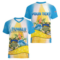 Personalised Tuvalu Independence Day Women V-Neck T-Shirt Tuvalu Mo Te Atua - Polynesian Pride