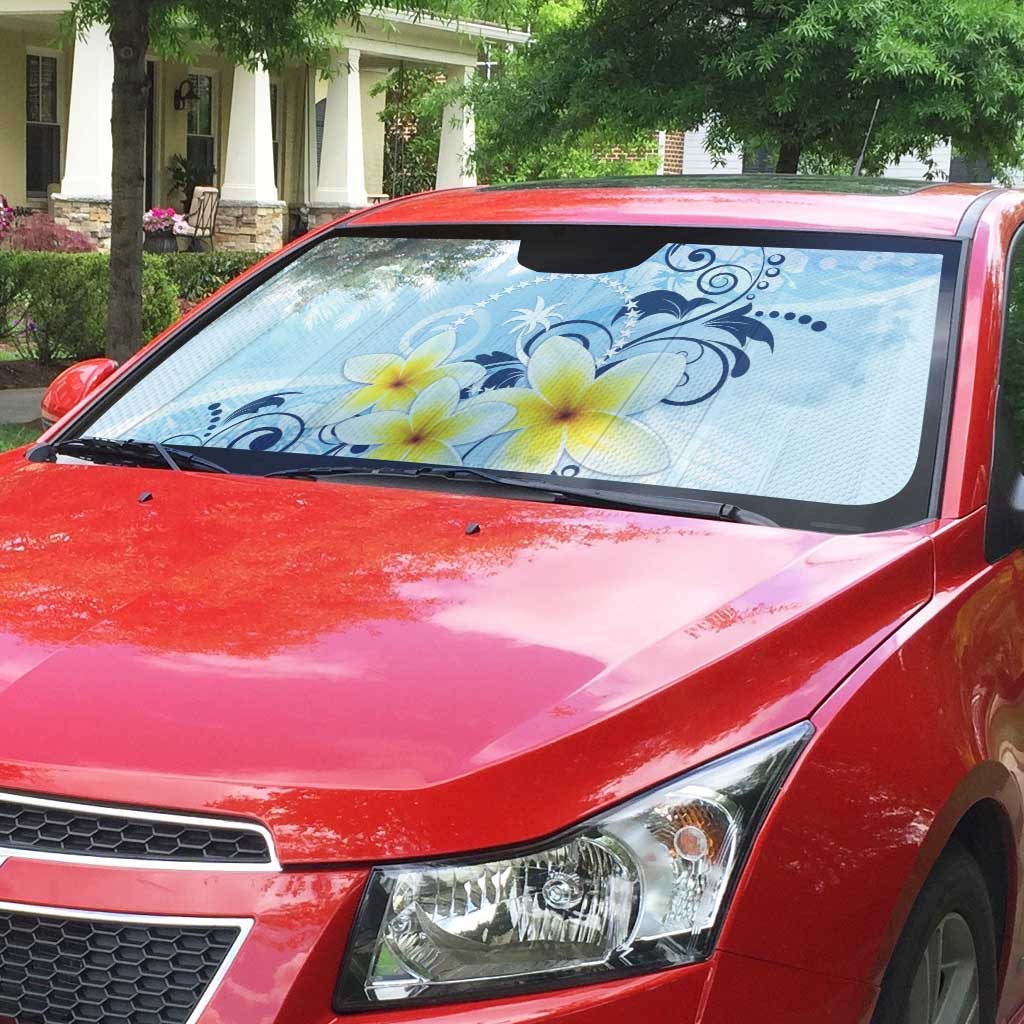 FSM Chuuk Constitution Day Auto Sun Shade Polynesian Curves Plumeria - Polynesian Pride