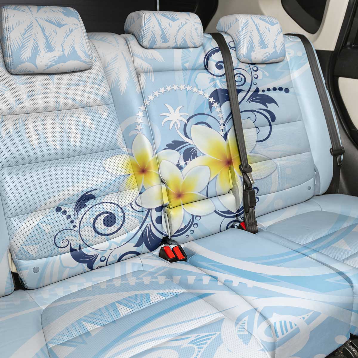 FSM Chuuk Constitution Day Back Car Seat Cover Polynesian Curves Plumeria - Polynesian Pride