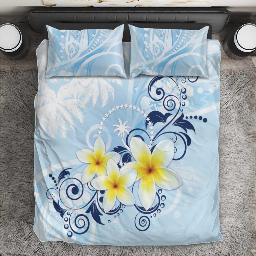 FSM Chuuk Constitution Day Bedding Set Polynesian Curves Plumeria - Polynesian Pride
