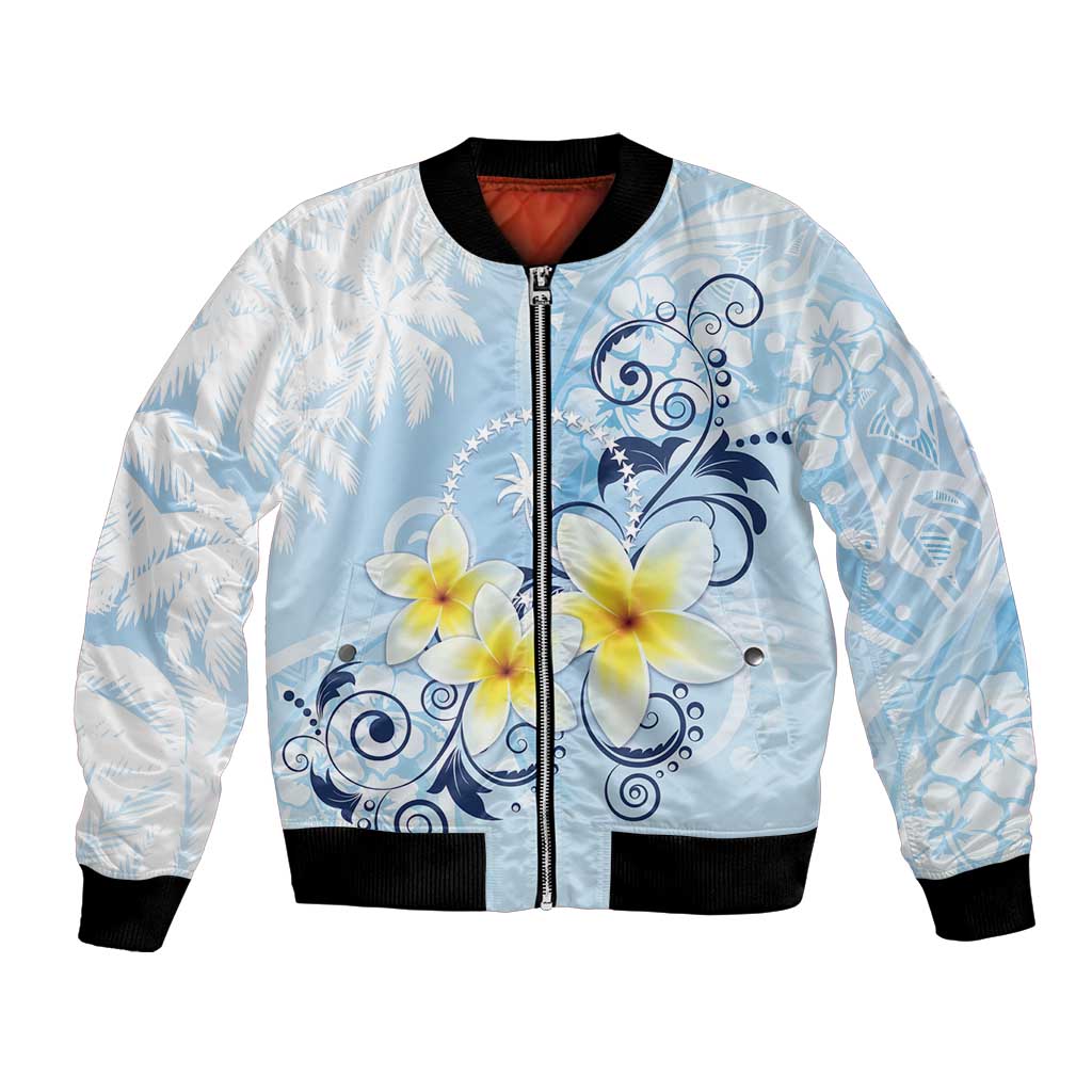 FSM Chuuk Constitution Day Bomber Jacket Polynesian Curves Plumeria - Polynesian Pride