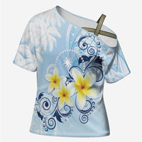 FSM Chuuk Constitution Day Cross Shoulder Shirt Polynesian Curves Plumeria - Polynesian Pride