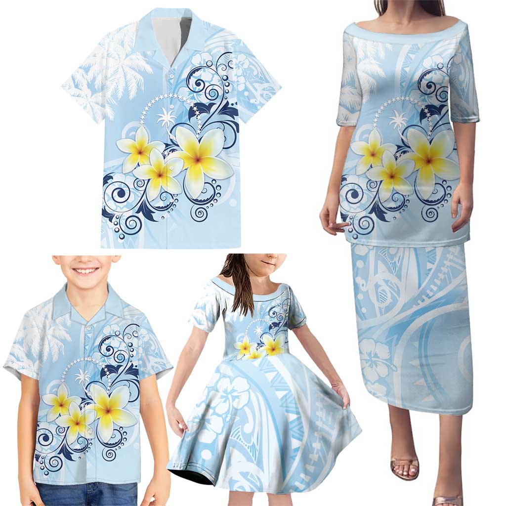 FSM Chuuk Constitution Day Family Matching Puletasi and Hawaiian Shirt Polynesian Curves Plumeria - Polynesian Pride