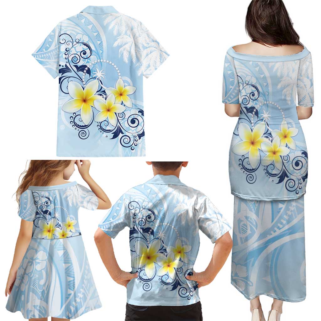FSM Chuuk Constitution Day Family Matching Puletasi and Hawaiian Shirt Polynesian Curves Plumeria - Polynesian Pride
