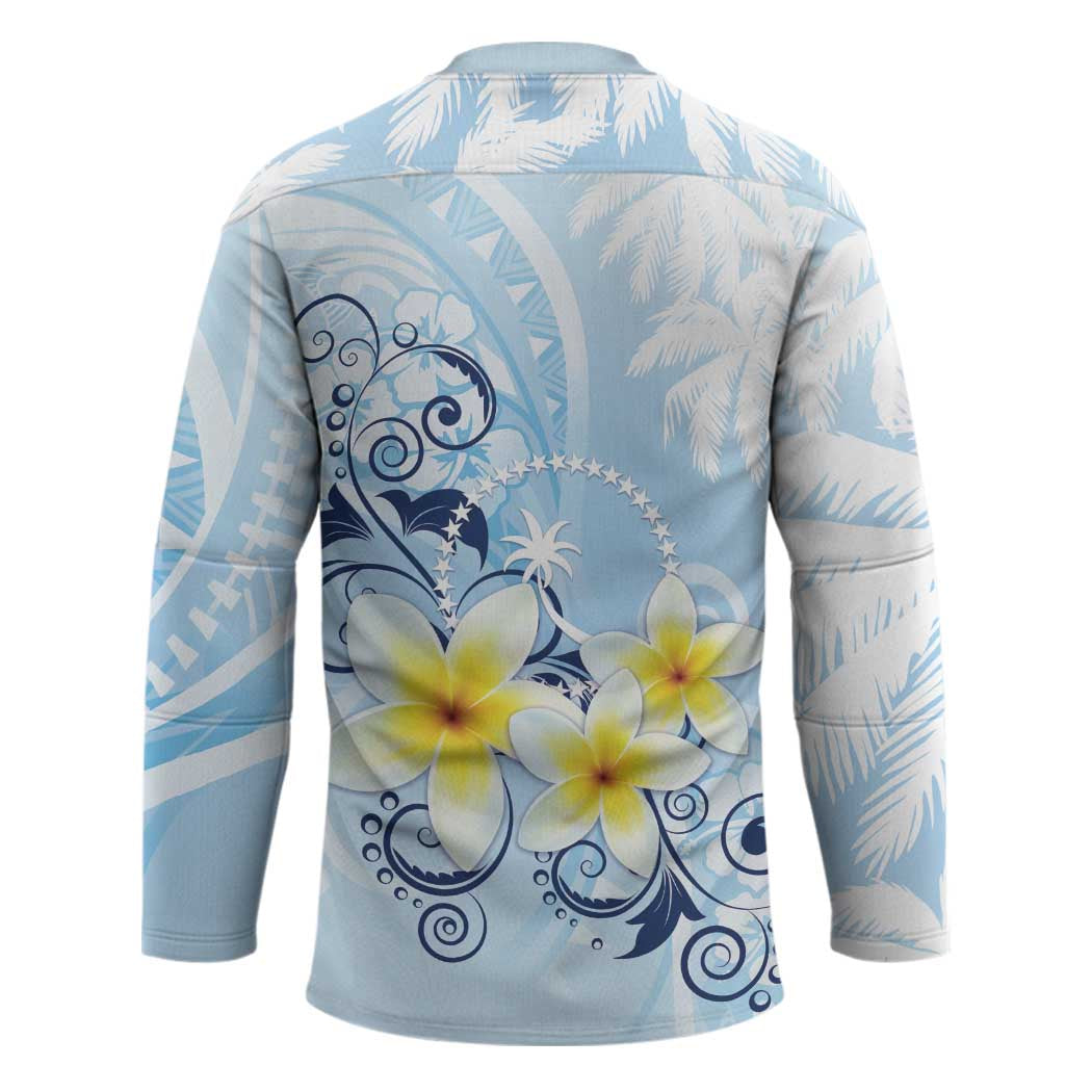 FSM Chuuk Constitution Day Hockey Jersey Polynesian Curves Plumeria - Polynesian Pride