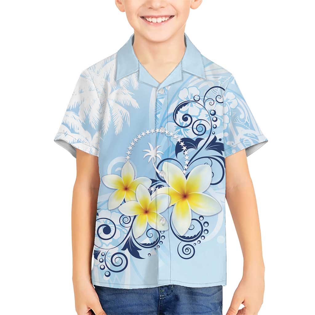 FSM Chuuk Constitution Day Kid Hawaiian Shirt Polynesian Curves Plumeria - Polynesian Pride