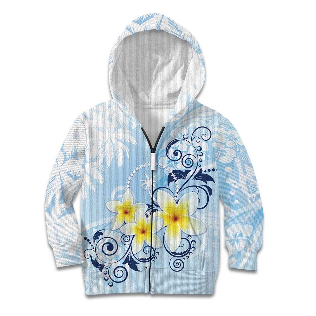 FSM Chuuk Constitution Day Kid Hoodie Polynesian Curves Plumeria - Polynesian Pride