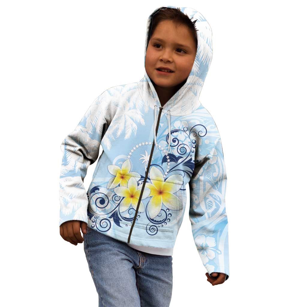 FSM Chuuk Constitution Day Kid Hoodie Polynesian Curves Plumeria - Polynesian Pride