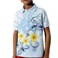 FSM Chuuk Constitution Day Kid Polo Shirt Polynesian Curves Plumeria - Polynesian Pride