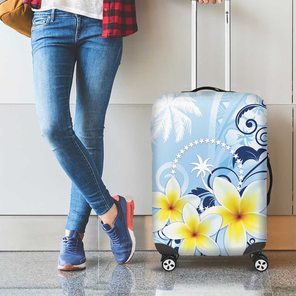 FSM Chuuk Constitution Day Luggage Cover Polynesian Curves Plumeria - Polynesian Pride