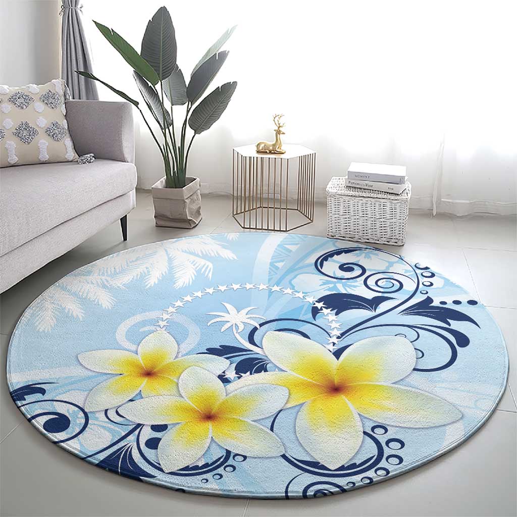 FSM Chuuk Constitution Day Round Carpet Polynesian Curves Plumeria - Polynesian Pride