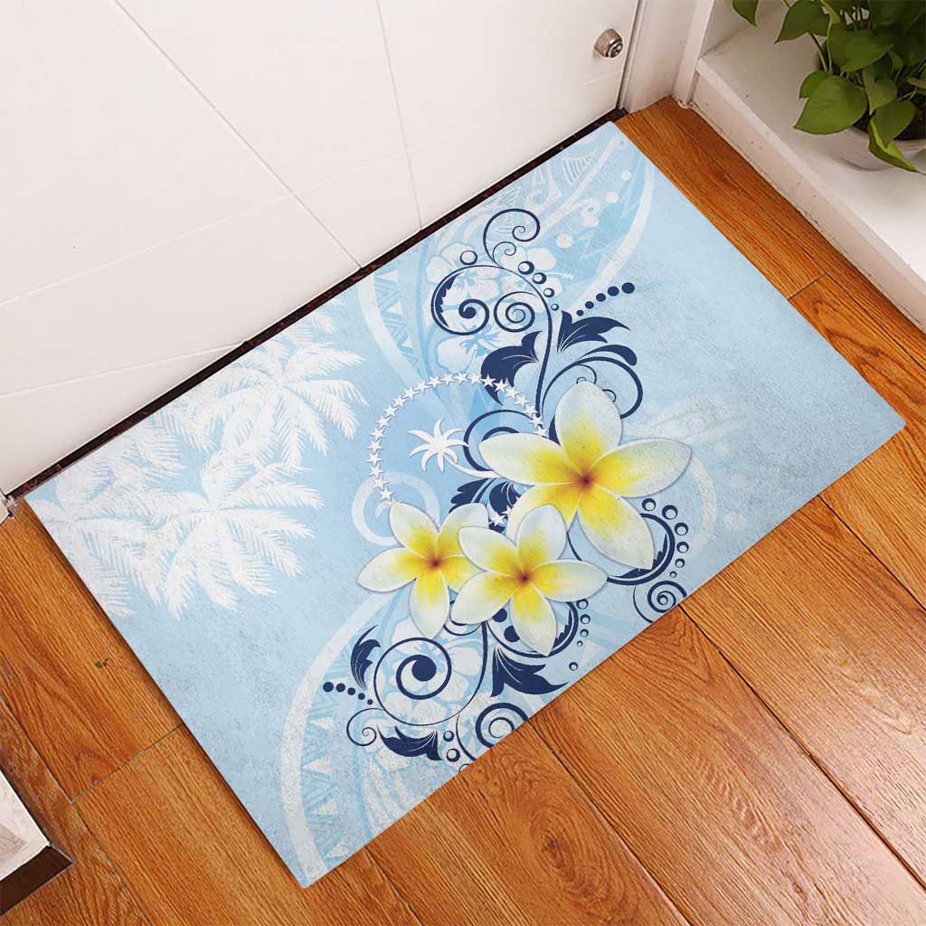 FSM Chuuk Constitution Day Rubber Doormat Polynesian Curves Plumeria - Polynesian Pride