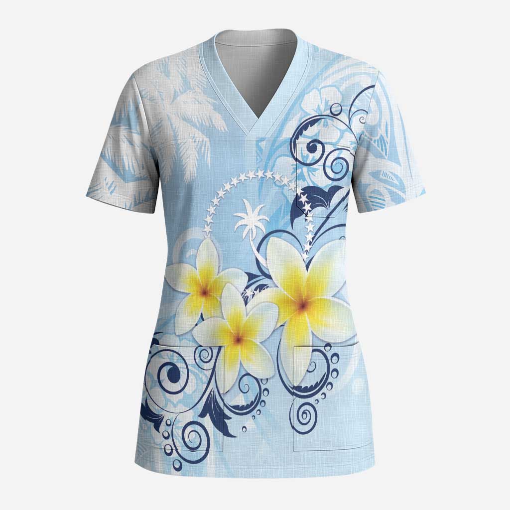 FSM Chuuk Constitution Day Scrub Top Polynesian Curves Plumeria - Polynesian Pride