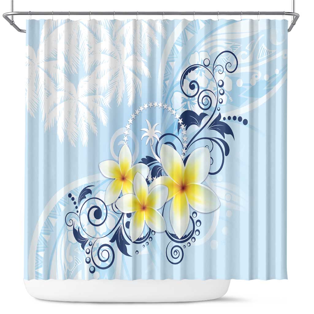 FSM Chuuk Constitution Day Shower Curtain Polynesian Curves Plumeria - Polynesian Pride