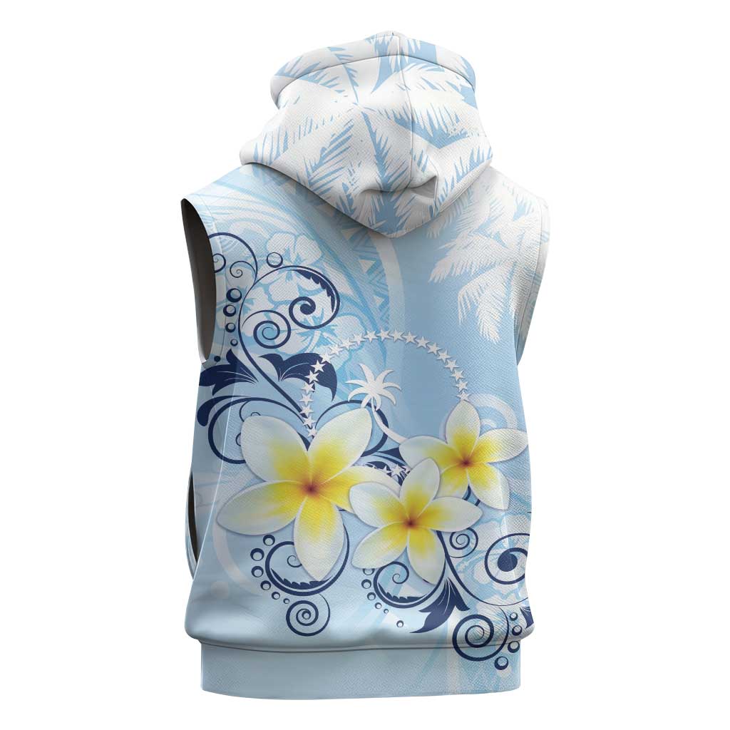 FSM Chuuk Constitution Day Sleeveless Hoodie Polynesian Curves Plumeria - Polynesian Pride