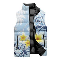 FSM Chuuk Constitution Day Sleeveless Puffer Jacket Polynesian Curves Plumeria - Polynesian Pride