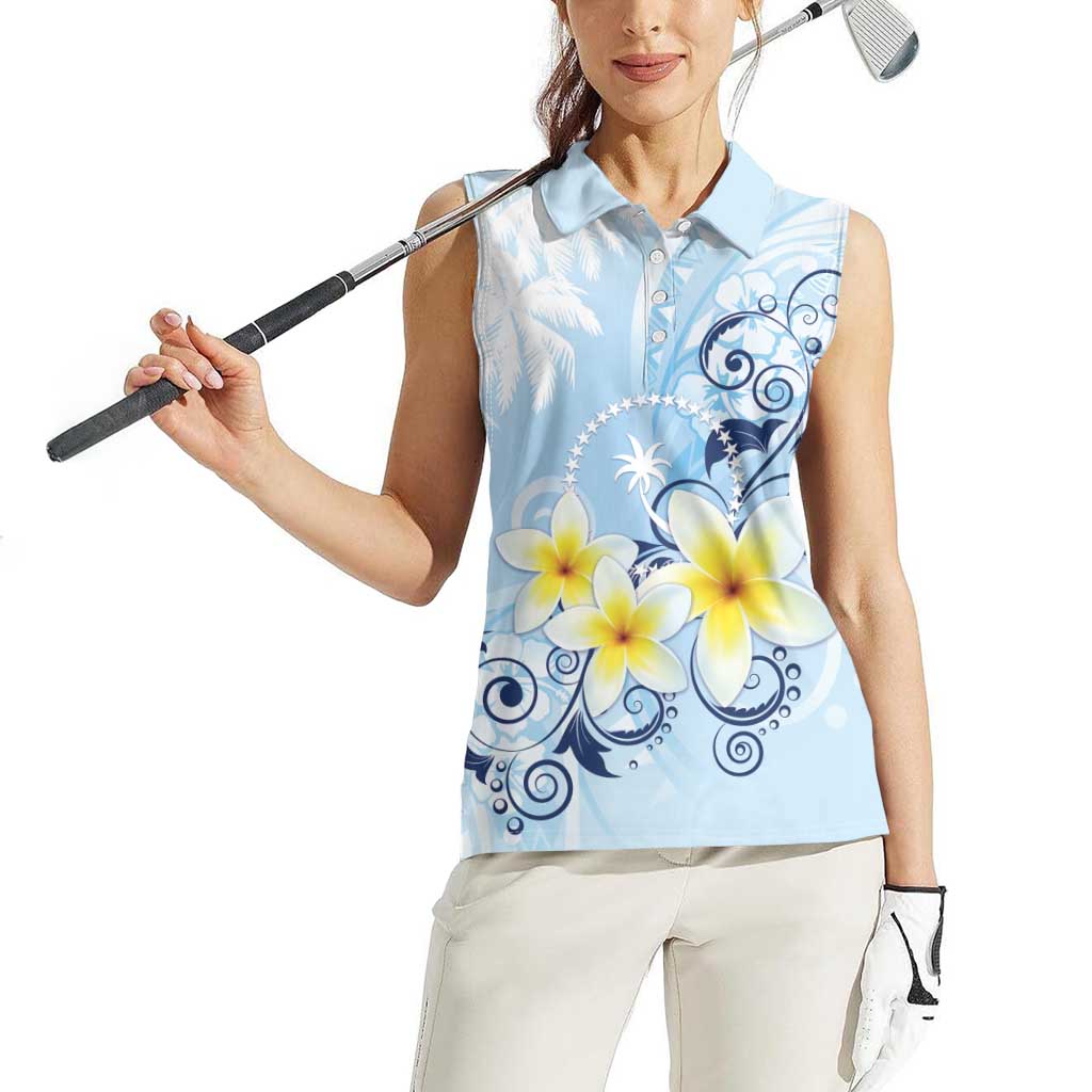 FSM Chuuk Constitution Day Women Sleeveless Polo Shirt Polynesian Curves Plumeria - Polynesian Pride