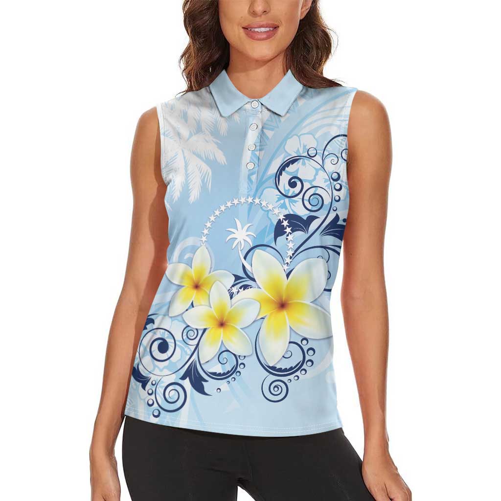 FSM Chuuk Constitution Day Women Sleeveless Polo Shirt Polynesian Curves Plumeria - Polynesian Pride
