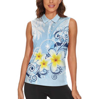 FSM Chuuk Constitution Day Women Sleeveless Polo Shirt Polynesian Curves Plumeria - Polynesian Pride