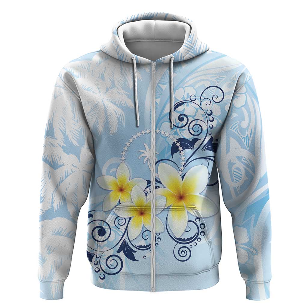 FSM Chuuk Constitution Day Zip Hoodie Polynesian Curves Plumeria - Polynesian Pride