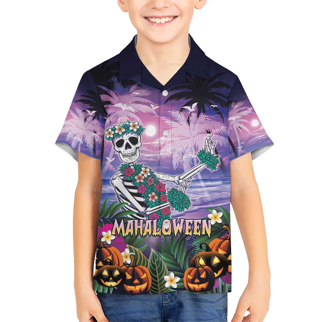 Happy Hulaween Kid Hawaiian Shirt Mahaloween Skeleton Dancing LT05 Kid Purple - Polynesian Pride