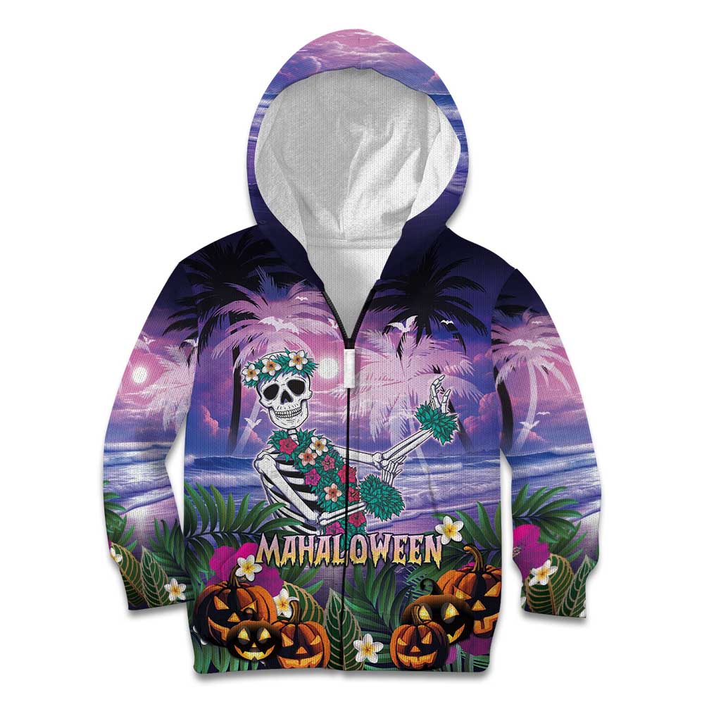 Happy Hulaween Kid Hoodie Mahaloween Skeleton Dancing LT05 Zip Hoodie Purple - Polynesian Pride