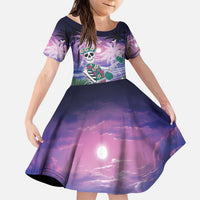 Happy Hulaween Kid Short Sleeve Dress Mahaloween Skeleton Dancing LT05 KID Purple - Polynesian Pride