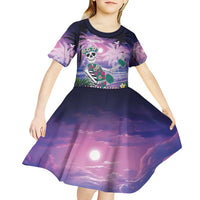 Happy Hulaween Kid Short Sleeve Dress Mahaloween Skeleton Dancing LT05 - Polynesian Pride