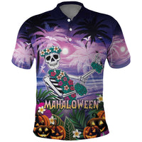 Happy Hulaween Polo Shirt Mahaloween Skeleton Dancing LT05 Purple - Polynesian Pride