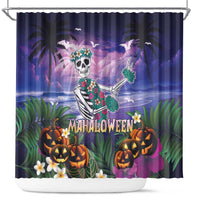 Happy Hulaween Shower Curtain Mahaloween Skeleton Dancing