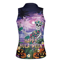 Happy Hulaween Women Sleeveless Polo Shirt Mahaloween Skeleton Dancing LT05 - Polynesian Pride
