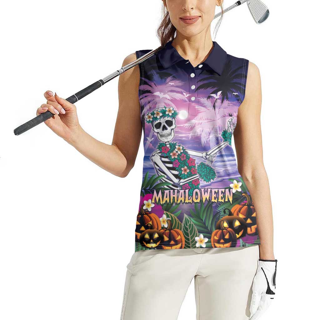 Happy Hulaween Women Sleeveless Polo Shirt Mahaloween Skeleton Dancing LT05 - Polynesian Pride