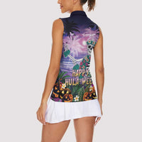 Happy Hulaween Women Sleeveless Polo Shirt Mahaloween Skeleton Dancing LT05 - Polynesian Pride