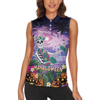 Happy Hulaween Women Sleeveless Polo Shirt Mahaloween Skeleton Dancing LT05 - Polynesian Pride