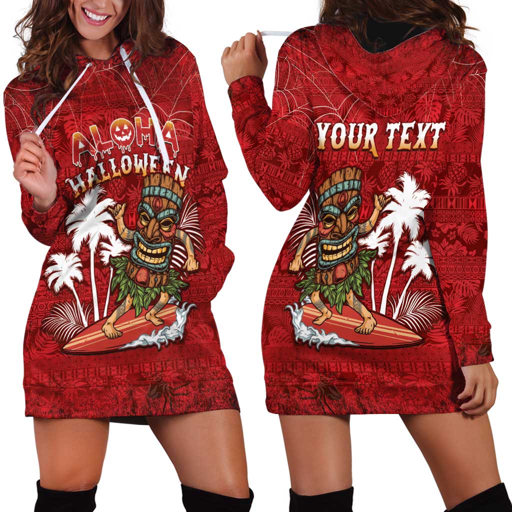 Personalised Aloha Halloween Hoodie Dress Skeleton Surfing