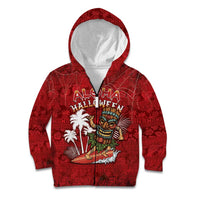 Personalised Aloha Halloween Kid Hoodie Skeleton Surfing LT05 Zip Hoodie Red - Polynesian Pride