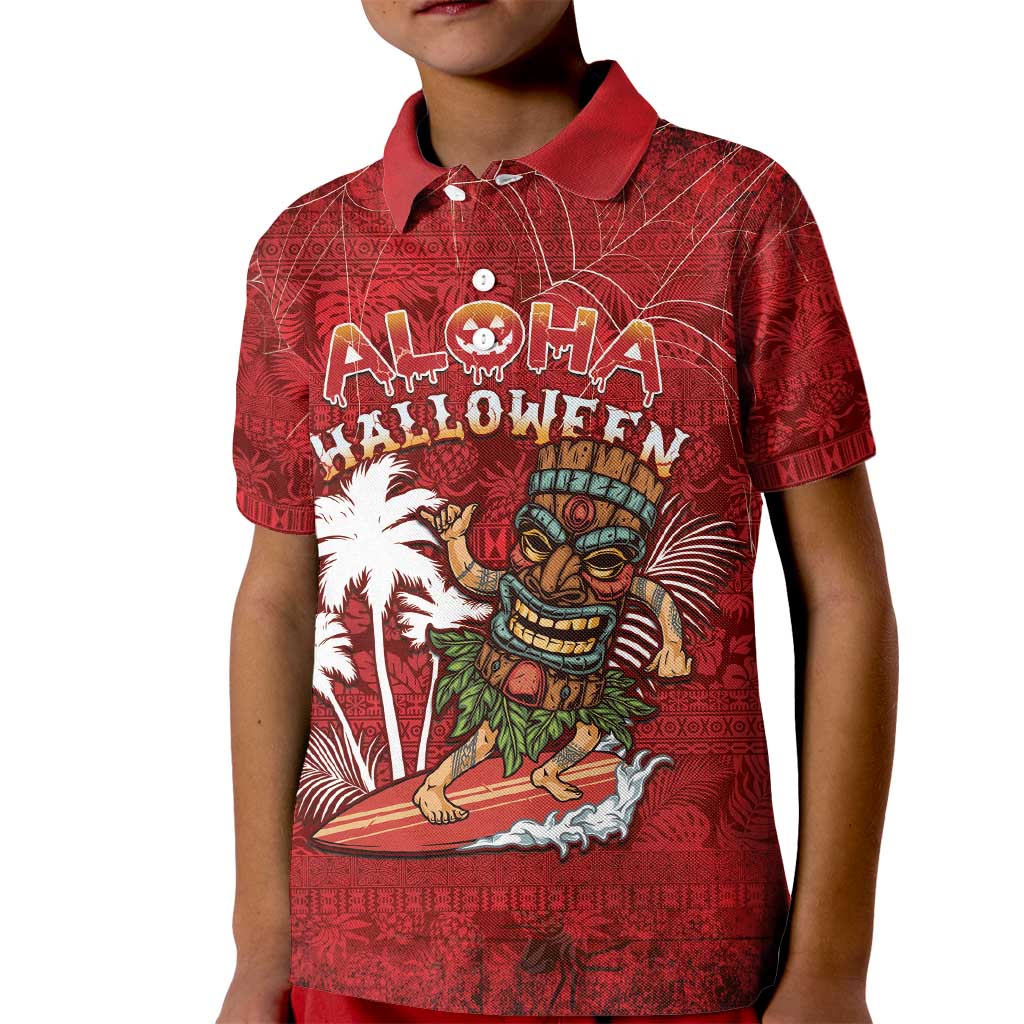 Personalised Aloha Halloween Kid Polo Shirt Skeleton Surfing LT05 Kid Red - Polynesian Pride
