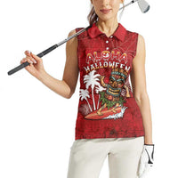 Personalised Aloha Halloween Women Sleeveless Polo Shirt Skeleton Surfing LT05 - Polynesian Pride