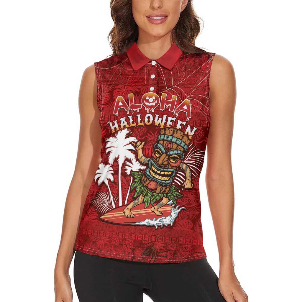 Personalised Aloha Halloween Women Sleeveless Polo Shirt Skeleton Surfing LT05 - Polynesian Pride