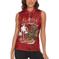 Personalised Aloha Halloween Women Sleeveless Polo Shirt Skeleton Surfing LT05 - Polynesian Pride
